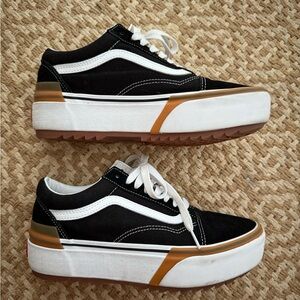 Vans Black and White Sneakers with Brown Accents